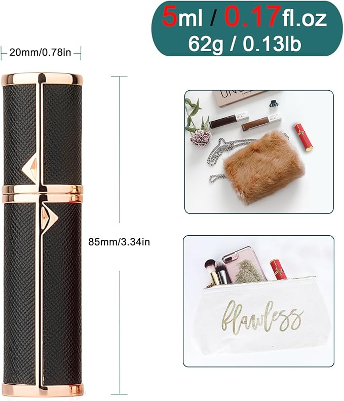 Refillable Perfume Bottle Atomizer for Travel,2Pcs 5ML Empty Perfume Spray Fine Mist,Mini Luxury Leather Refill Pump Case,for Man and Woman (2pcs Black+Red)