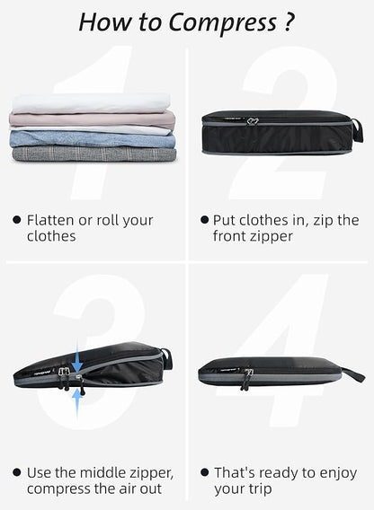 Bagail Ultralight Compression Cubes 7 Set - 3 Packing Cubes, 3 Organizers, and 1 Shoe Bag