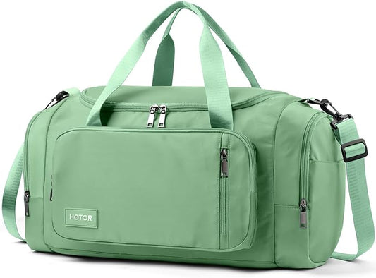 HOTOR Gym Bags for Men & Women - Spacious Duffle Bag with Shoe Compartment & Wet Pocket, Carry On Weekender Bag Portable Sports Duffel Bag for Workout, Fitness, Travel, Green, 20.5" x 11.0" x 10.6"