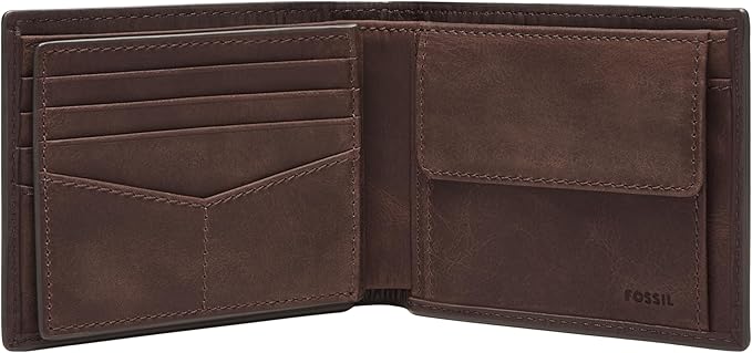Fossil Men's Derrick Leather RFID-Blocking Bifold with Coin Pocket Wallet