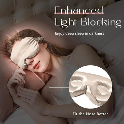 ZIMASILK Adjustable 22 Momme 100% Mulberry Silk Sleep Mask, Upgraded 3D Contoured Cup Eye Mask for Sleeping, Super Soft & Breathable Blindfold, Blackout for Deep Sleeping (Beige)