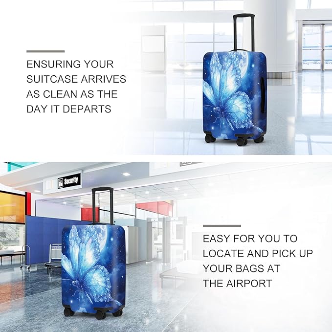 Mystical Moonlight Butterfly Suitcase Cover, Luggage Protector Elastic Fit 18-32 Inch Bags, Unique Gifts for Fantasy Fans