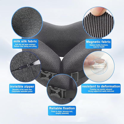 Memory Foam Travel Neck Pillow 360 Support for Airplane, Adjustable Neck Pillow for Travel with 3D Eye Mask, Earplugs & Portable Bag, Office Car Nap Pillow (Grey)