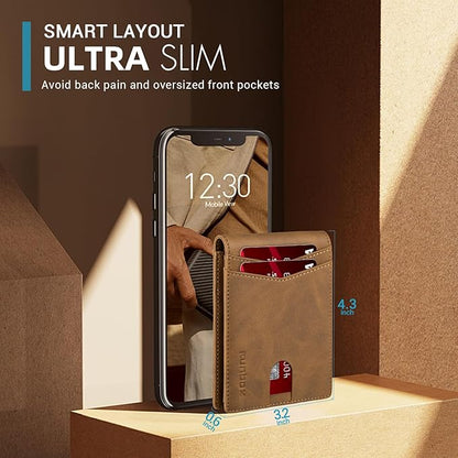 RUNBOX Wallet for Men Slim Rfid Leather 2 ID Window With Gift Box