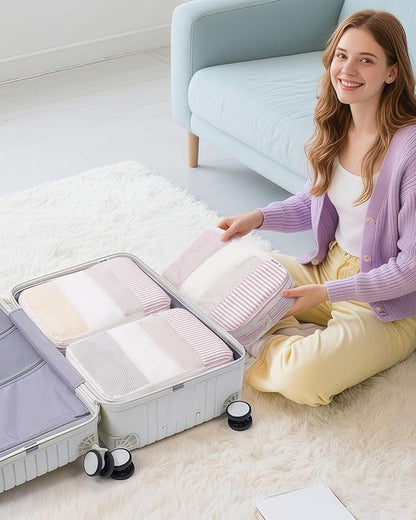 Narwey 6 Set Compression Packing Cubes for Travel Kids Women Carry on, Packing Organizers Bag for Backpack Luggage Suitcase Duffle Bags