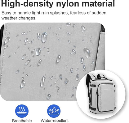 Carry On Travel Backpack with Shoe Compartment Flight Approved Laptop Backpack Expandable Work Business Backpack for Women Men Casual Daypack, Light Gray