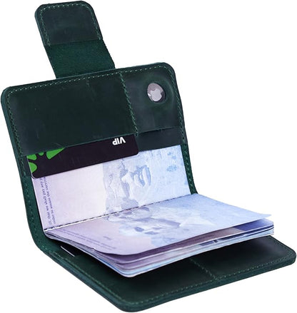 Leather Travel Passport Wallet - Passport Holder for Travel Compatible with Airtag Passports Cover with Card Slots & Note Compartment, Magnetic Closure, Genuine Leather Crazy Horse, Vintage Green