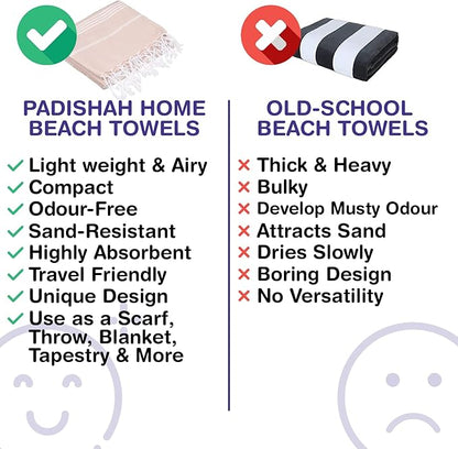 Turkish Beach Towels, Pack of 2 | Oversized, Quick Dry, Sand Free | 100% Cotton, Large 38x71 Towels for Beach, Pool, Travel | Ultra-Soft, Compact, and Absorbent | Beige