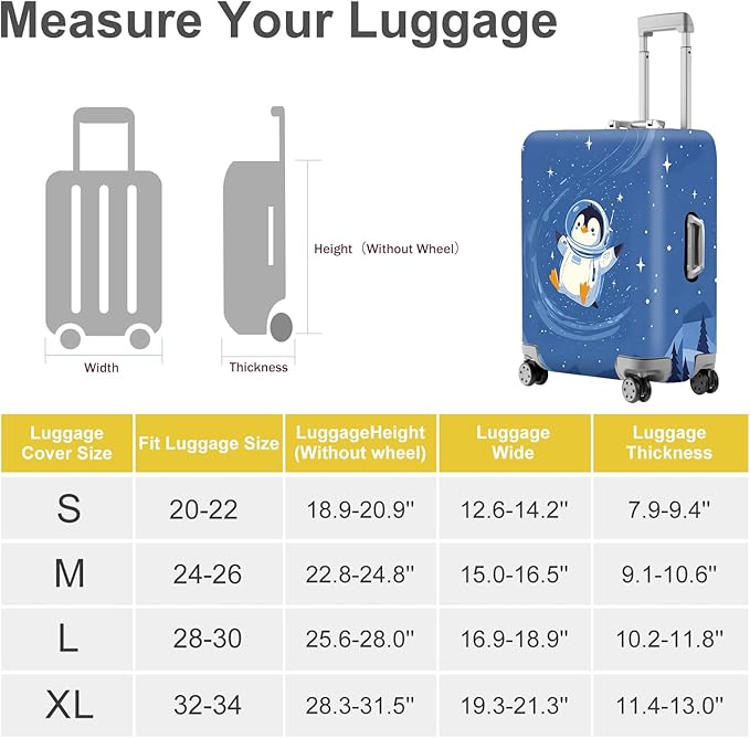 ANNA QUEEN Astronaut Penguin Luggage Cover, Cute Space Penguin Design Suitcase Protector, Washable Stretchable Travel Sleeve for 28-30 Inch Luggage
