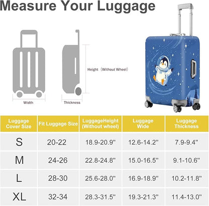 ANNA QUEEN Astronaut Penguin Luggage Cover, Cute Space Penguin Design Suitcase Protector, Washable Stretchable Travel Sleeve for 28-30 Inch Luggage