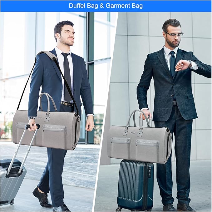 Convertible Garment Bag with Toiletry Bag, Modoker Carry on Garment Duffel Bag for Men Women - 2 in 1 Hanging Suitcase Suit Travel Bags, Light Grey