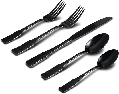Alata Kate Black Mirror 40-Piece Silverware Set,Service for 8,Stainless Steel Flatware Set,Mirror Cutlery Set,Dishwasher Safe