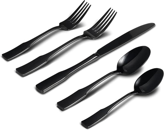 Alata Kate Black Mirror 40-Piece Silverware Set,Service for 8,Stainless Steel Flatware Set,Mirror Cutlery Set,Dishwasher Safe