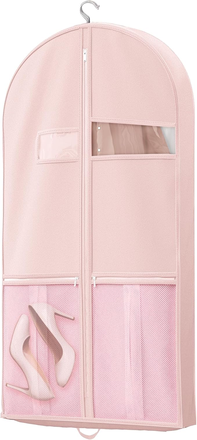 43" Travel Garment Bag with Accessories Zipper Pocket, Heavy Duty Suit Bag for Suits, Tuxedos, Dresses, Coats, Pink, 1 pack