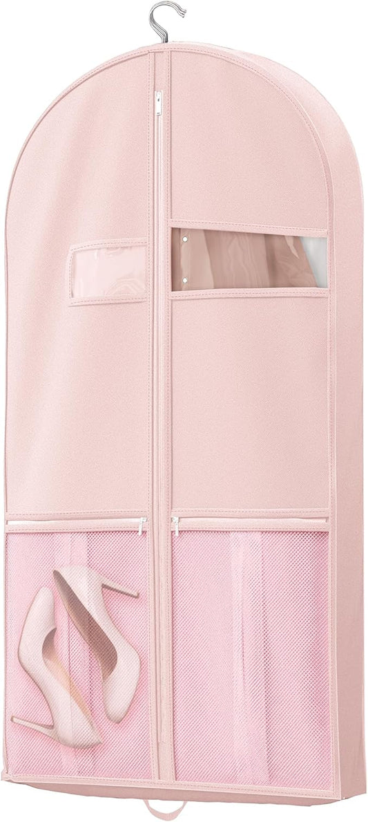 43" Travel Garment Bag with Accessories Zipper Pocket, Heavy Duty Suit Bag for Suits, Tuxedos, Dresses, Coats, Pink, 1 pack