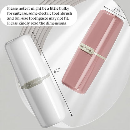 Pink Toothbrush Travel Case, Portable Travel Toothbrush & Toothpaste Holder Cover Organizer Container with Mouthwash Cup for School, Camping, Business Trip, Bathroom Storage