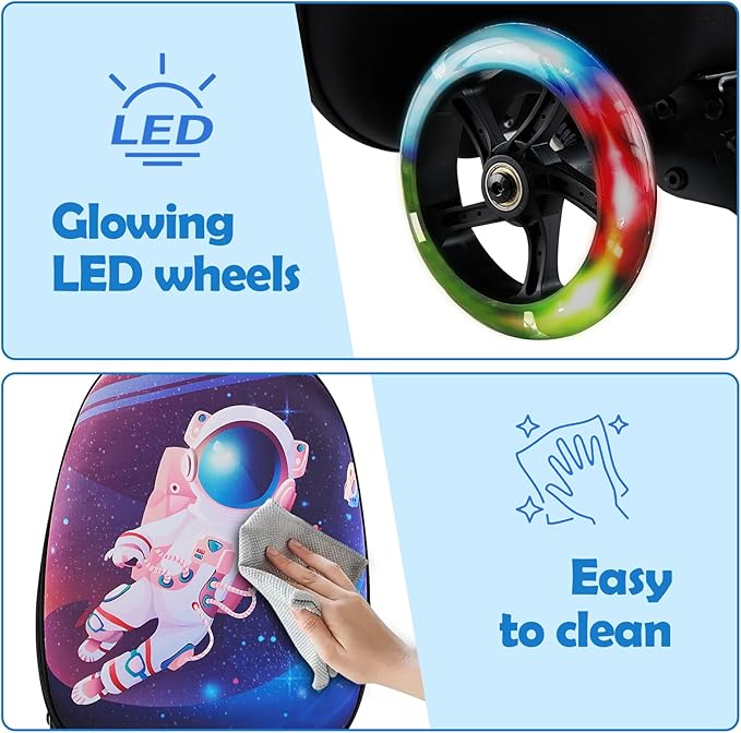 Yacul Kids Suitcase Scooter, 2-in-1 Foldable Luggage with LED Light Wheels, Lightweight Carry-On Travel Suitcase for Boys and Girls(Blue)