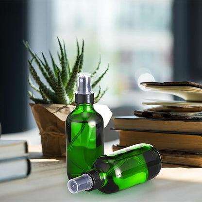 Fumete 36 Pcs Glass Spray Bottles 4oz Fine Mist Glass Spray Bottle Refillable Liquid Containers with 6 Labels 6 Funnel for Hair Travel Plants Cleaning Solutions Skin Care(Green,Classic)