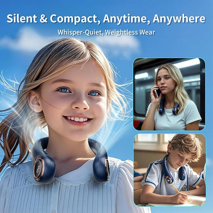 Portable Neck Fan with 6000mAh USB - Rechargeable Battery, Ultra-Light Bladeless Neck Fan LED Display, 360° Cooling Wearable Fan, 3 Speeds (Blue)