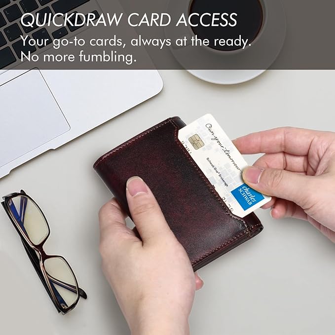 Trifold Leather Wallet for Men RFID Blocking – Mens Trifold Wallet Leather with 12 Card Slots, Gift for Men, American Flag Wallet Red