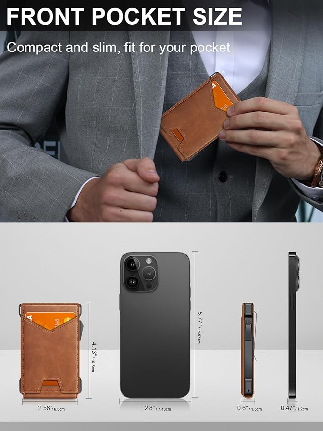 Wallet for Men RFID Wallet with 2 ID Windows & Money Clip, Slim Pop Up Card Holder for 10-12 Cards, Bifold Minimalist Smart Wallet for Front Pocket, Compact Metal Credit Card Holder, Gifts for Men