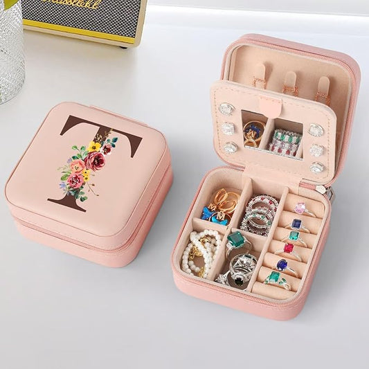 Parima Thanksgiving Gifts for Women - Teacher Appreciation Gifts, Teacher Birthday Gifts, Teacher Appreciation Week, End Of Year Teacher Retirement Gifts, Travel Jewelry Box Case - Letter T, Pink