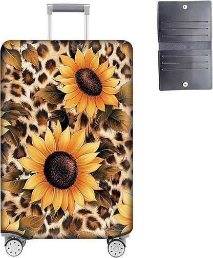 Luggage Cover Protector for 30-32 Inch Suitcases, TSA Approved Elastic Travel Suitcase Covers, Anti-Scratch Washable Luggage Sleeve for Carry On & Checked Bags, Leopard Sunflower