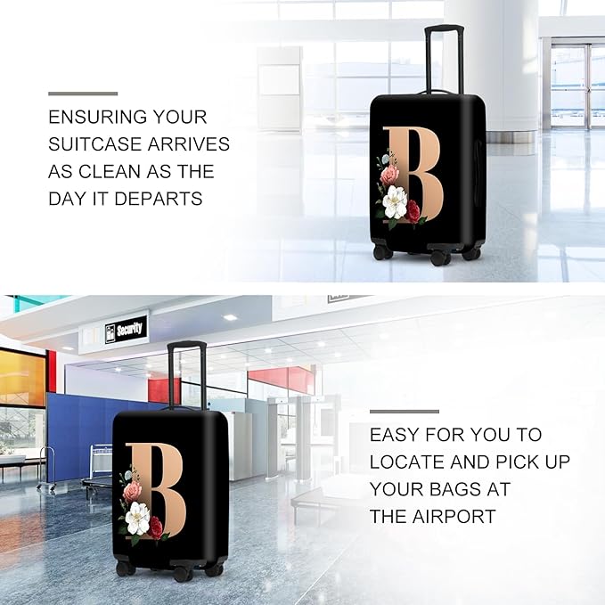 Floral B lphabet Luggage Cover Set, Vintage Letter Print Waterproof Suitcase Protector, Travel Accessories for Women Men