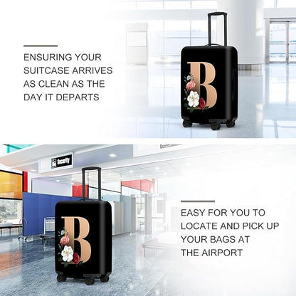 Floral B lphabet Luggage Cover Set, Vintage Letter Print Waterproof Suitcase Protector, Travel Accessories for Women Men