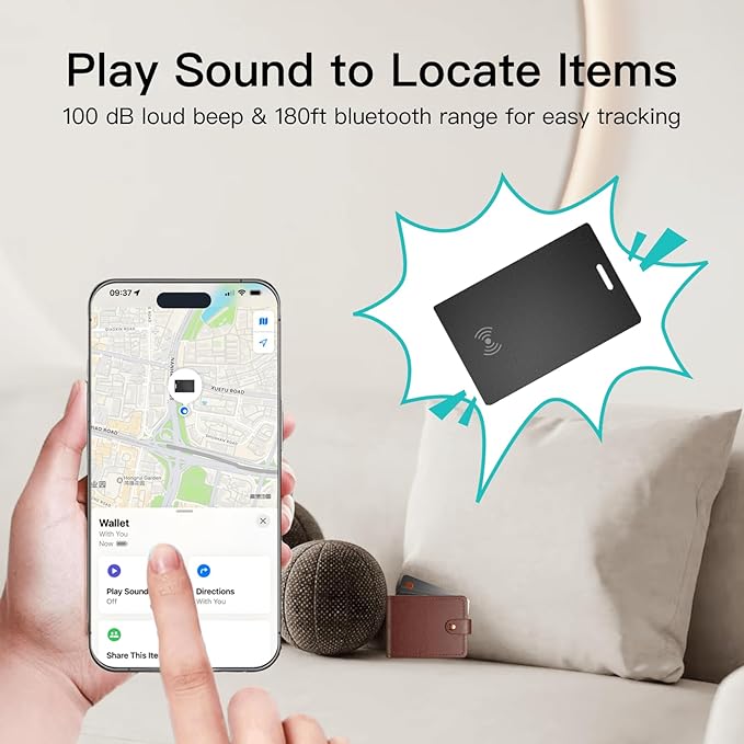 RAINDROPS 2025 Wallet Tracker Card, Ultra-Thin Wallet AirTag Card Works with Apple Find My, Wireless Charging Item Finder for Luggage, Passport, Bags (iOS Only, Black, 2 Pack)