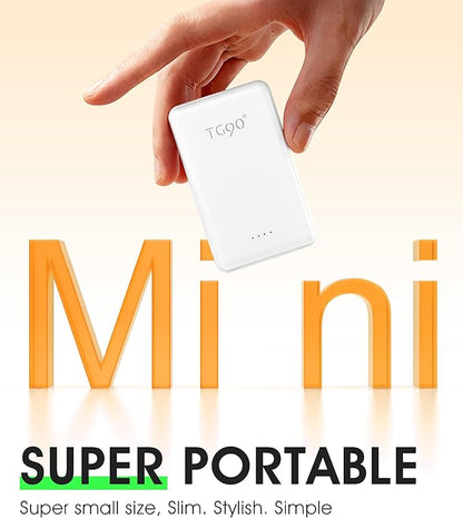 TG90° 5000mAh Small Portable Charger Built in AC Wall Plug and Cables, Card Size Power Bank with USB C Cords for Phones, 3 Output External Battery Pack Compatible with iPhone, Android Devices