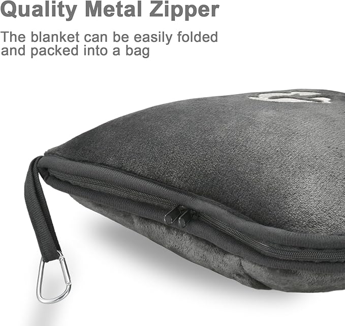 Travel Blanket and Pillow Compact, Premium Soft 2 in 1 Airplane Blanket with Soft Bag Pillowcase，Hand Luggage Sleeve and Backpack Clip (Solid Grey)