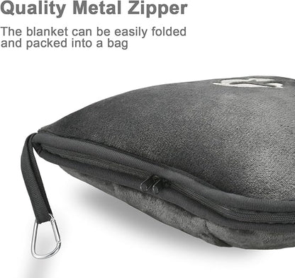 Travel Blanket and Pillow Compact, Premium Soft 2 in 1 Airplane Blanket with Soft Bag Pillowcase，Hand Luggage Sleeve and Backpack Clip (Solid Grey)