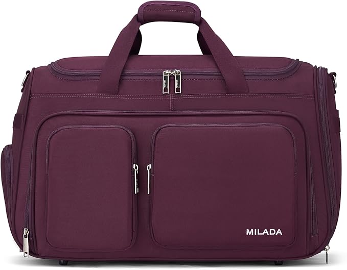 MILADA Carry On Luggage Bags for Travel Large Foldable Duffle Bag for Travel Lightweight Personal Bags for Airplanes Weekend Overnight Bags for Women Mens Travel Bag, Purple