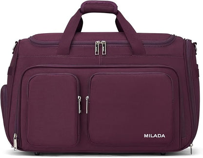 MILADA Carry On Luggage Bags for Travel Large Foldable Duffle Bag for Travel Lightweight Personal Bags for Airplanes Weekend Overnight Bags for Women Mens Travel Bag, Purple