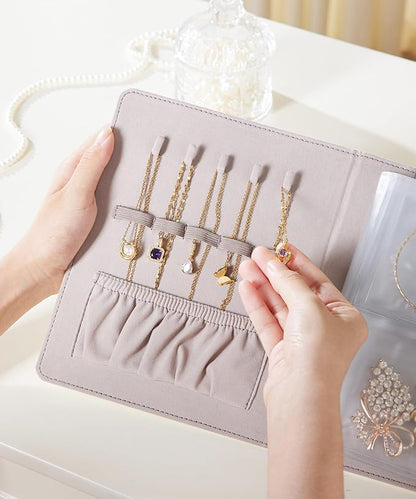 Homde Women Travel Jewelry Box: Traveling Organizer for Ring Necklace Bracelet - Storage Book with Plastic Pouches - Christmas Gifts for Friend Sister Mother