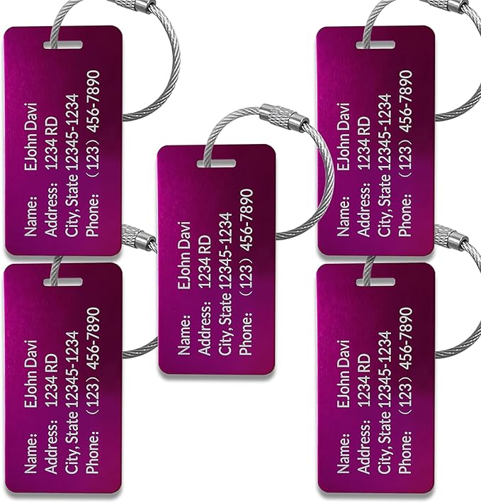 (5pack Made in USA) Personalized Luggage Tags-Custom Metal Luggage Tags for Suitcases, Backpacks Bags Handbags (Wine Red (3.8×2))