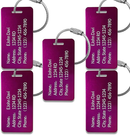 (5pack Made in USA) Personalized Luggage Tags-Custom Metal Luggage Tags for Suitcases, Backpacks Bags Handbags (Wine Red (3.8×2))
