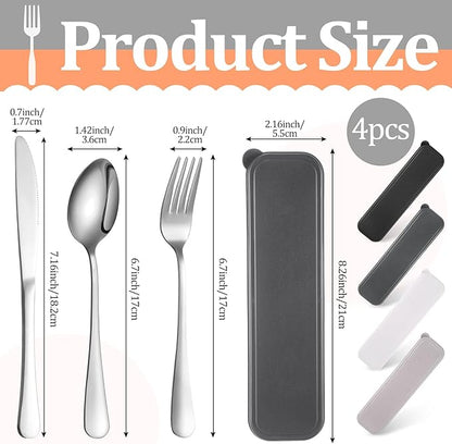 Yinkin 4 Pack Portable Travel Utensils Set with Case Reusable Stainless Steel Silverware Flatware Camping Cutlery Include Fork Spoon Knife for Work School Dishwasher Safe(Classic Color)