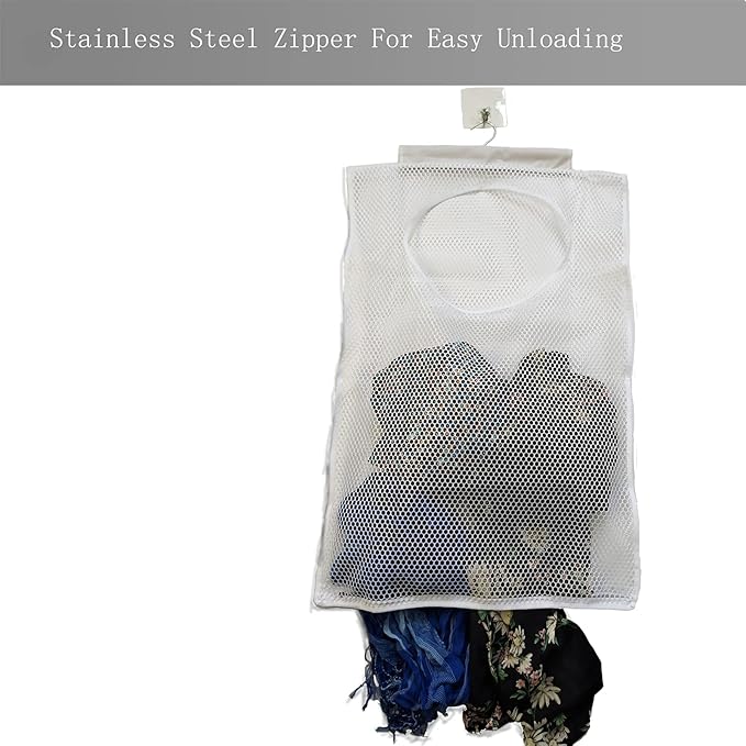 Hanging Mesh Laundry Hamper (30in*20in*2in) Large Dirty Clothes Bag, Can Be Used Behind The Door & Closet & Caravan& Bathroom (White)