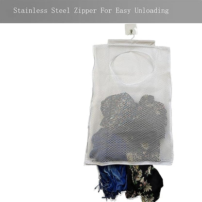 Hanging Mesh Laundry Hamper (30in*20in*2in) Large Dirty Clothes Bag, Can Be Used Behind The Door & Closet & Caravan& Bathroom (White)