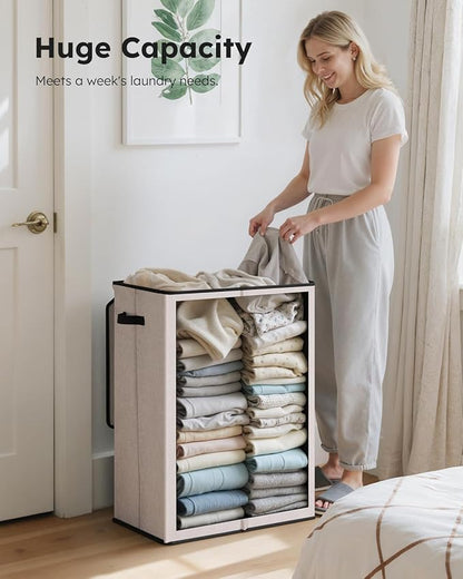 SOLEDI Laundry Hamper with Lid 130L Large & Tall Collapsible Laundry Basket, Clothes Hamper with Bag Removable Easy to Carry, Dirty Hampers for Bedroom, Bathroom, Dorm, College, Light taupe