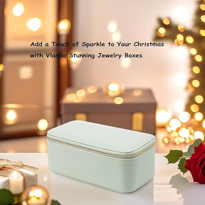 Vlando Travel Jewelry Box Organizer - 12 Small Velvet Zipped Pouches Pockets for Jewelries Necklaces Rings Earrings Sorting Storage, Menthol Mambo