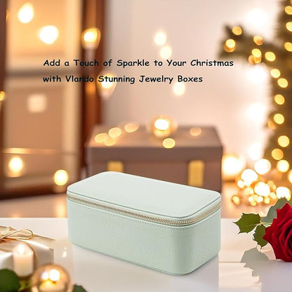 Vlando Travel Jewelry Box Organizer - 12 Small Velvet Zipped Pouches Pockets for Jewelries Necklaces Rings Earrings Sorting Storage, Menthol Mambo