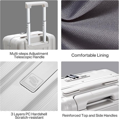 Hanke 20 Inch Carry On Luggage Hard Shell Suitcases with Wheels Luggage Suitcase Travel Luggage for Women Men Rolling Luggage Bags for Business Trip Weekender-Ivory white