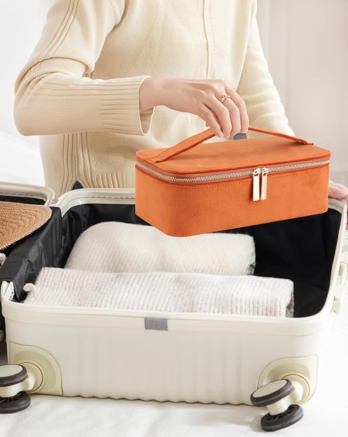 HofferRuffer Jewelry Box Organizer for Women Girls, Travel Jewelry Case with 12 Portable Zipper Bags, Jewelry Storage Ideal for Travel & Home Organization (12pcs-Brown Velvet)