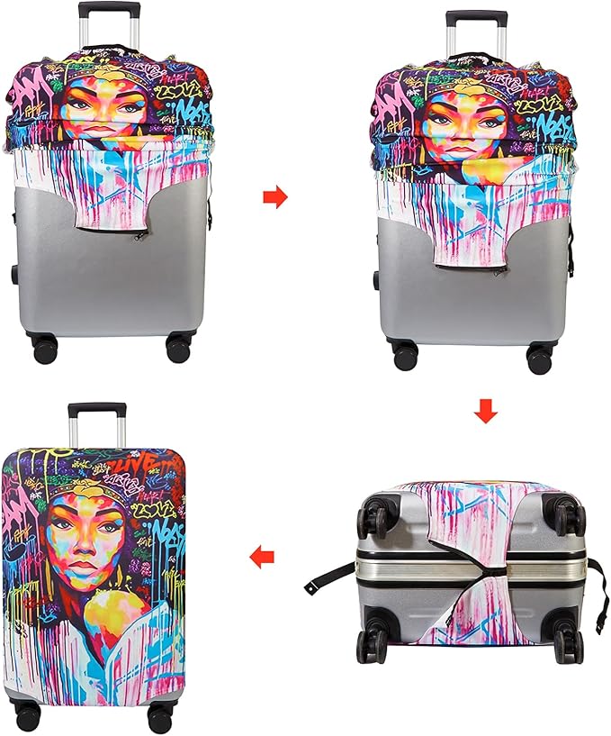 WUJIAONIAO Travel Luggage Cover Baggage Suitcase Cover Protector Skins 18-32 Inch (Graffiti A8, M (for 22-24 inch luggage))