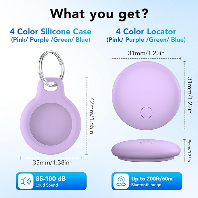 Air Tracker Tags 4-Pack, Item Finders Work for Apple Find My APP(iOS Only) Tracker Tags for Keys, Luggage, Backpack etc,Replaceable Battery Last 1 Year, Loud Beep, IP68 Waterproof with Holder