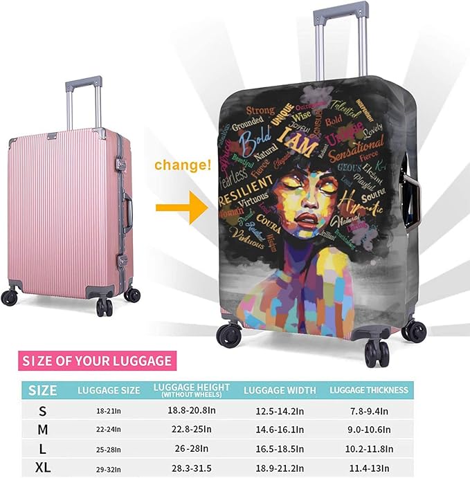 Suitcase Protector Cover - TSA Approved Luggage Cover - Washable, Anti-scratch - Small, Black Girl