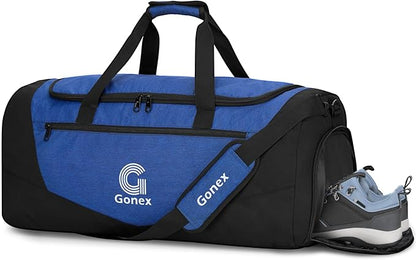 Gonex Gym Duffel Bag with Shoe Compartment Wet Pocket, Large Capacity Sports Duffle Bag for Men Women, Workout & Travel Bag with Multiple Pockets, Black/Blue, Medium (60L)